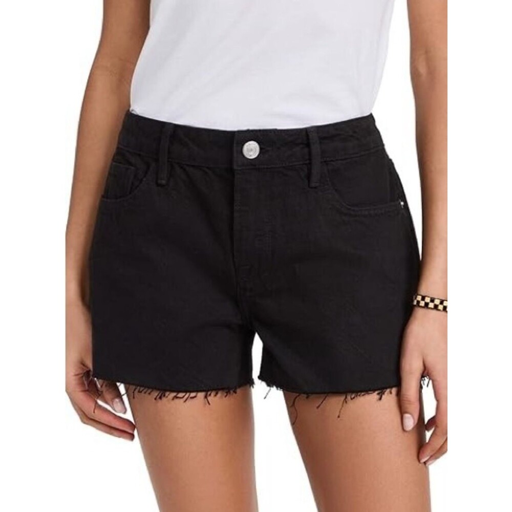 FRAME Le Grand Garçon Black Denim Shorts Size 26 | Distressed Boyfriend Cutoffs